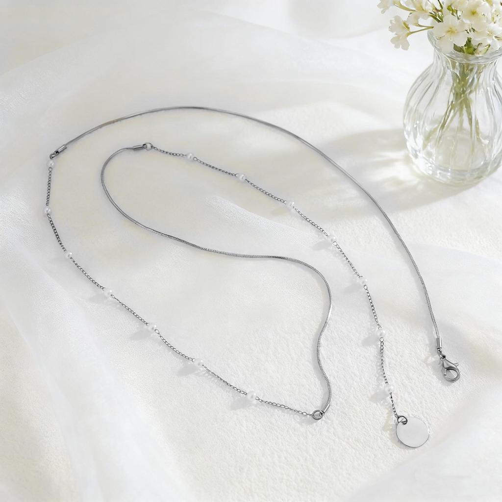 European & American Simple Snake Bone Pearl Double Layer Necklace for Women