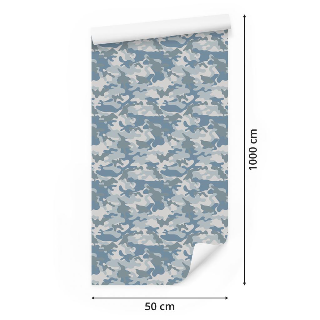 Military camouflage wallpaper blue and light gray 50x1000