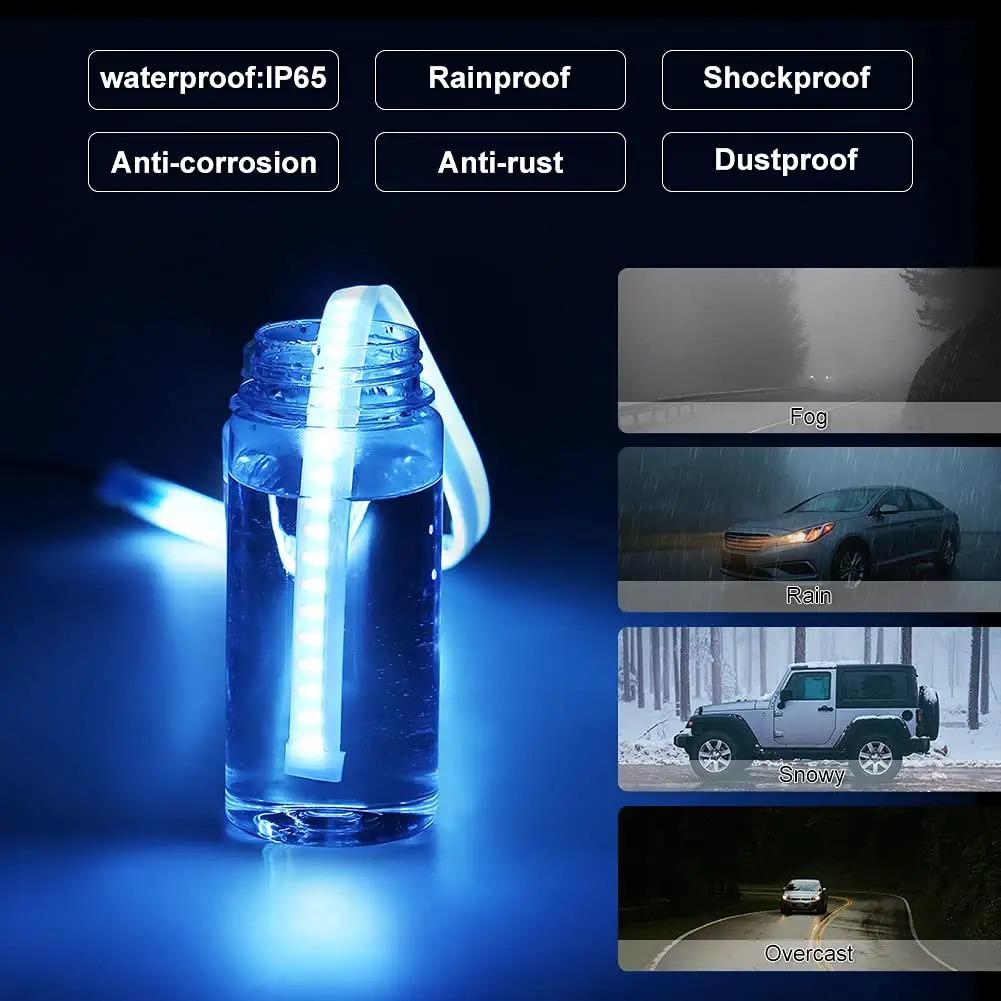 2Pcs Start Scan DRL Car Daytime Running Light Flexible Waterproof LED Strip Sequential Turn Signal Light For Auto Headlight 12V