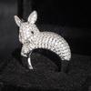 Huitan Unique Rabbit Rings for Women Dazzling Cubic Zirconia Lovely Lady Animals Finger Accessories Sweet Trendy Party Jewelry