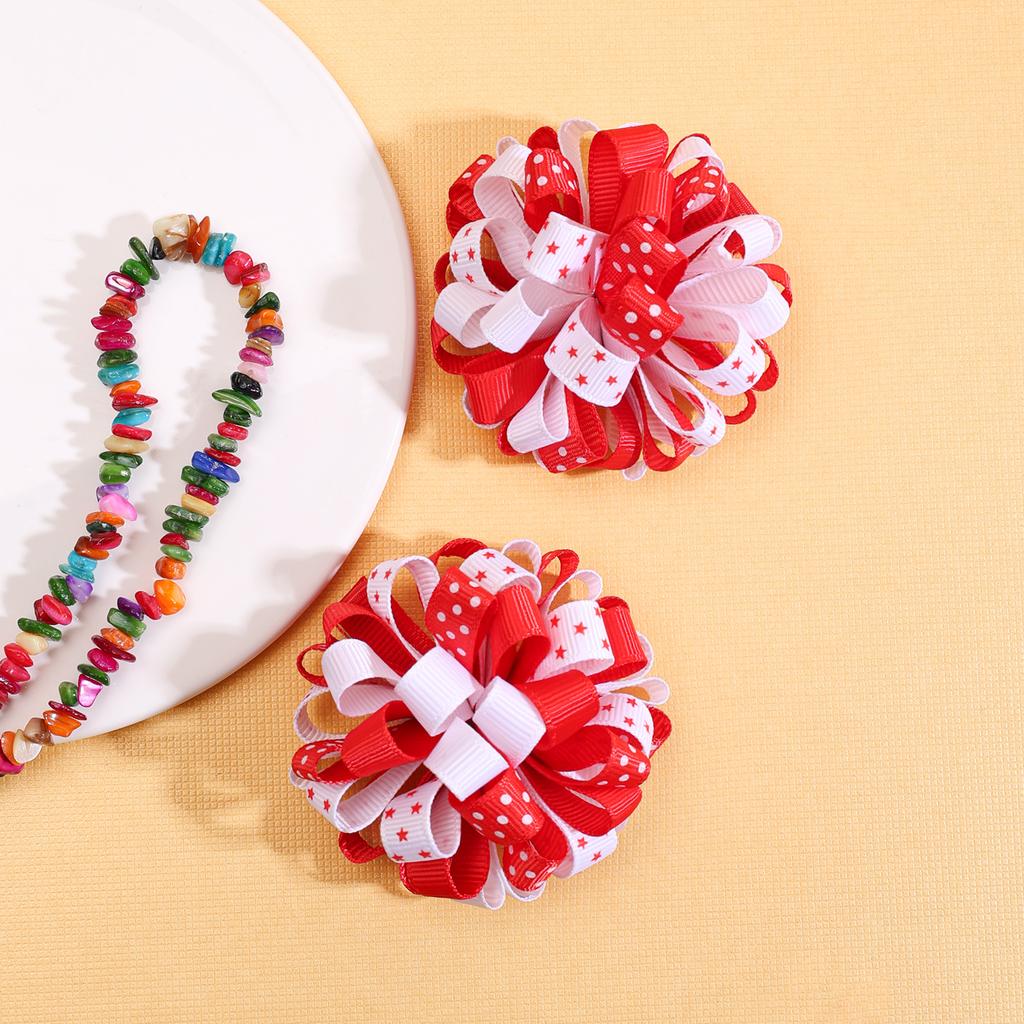 2Pcs New Ribbon Flower Hair Clips Rainbow-coloured Hydrangea Ponytail Holder Hairpins Girl Children's Kids Headwear Accessories