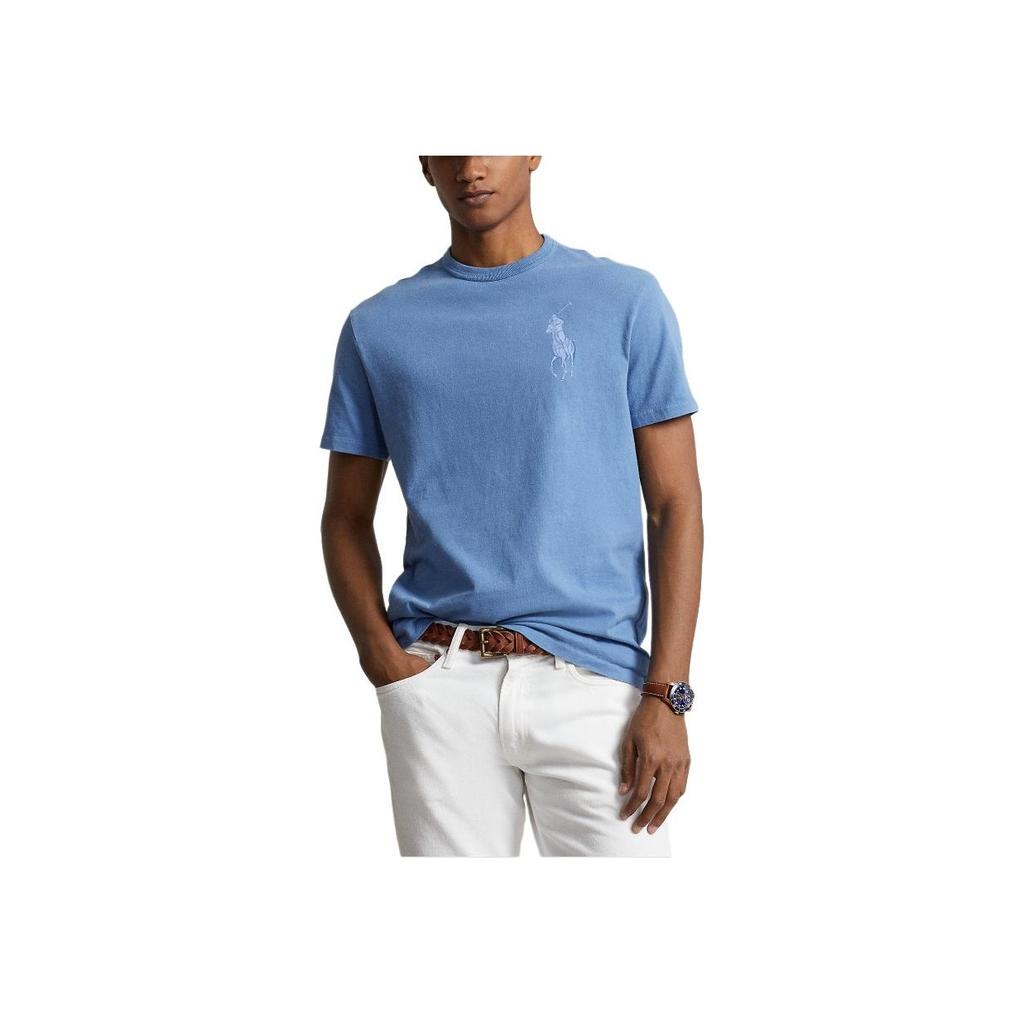 Polo Ralph Lauren Solid Color Big Pony Embroidered Casual Crew Neck Short Sleeve T-Shirt Men Tops Blue MNPOTSH1N822148-400