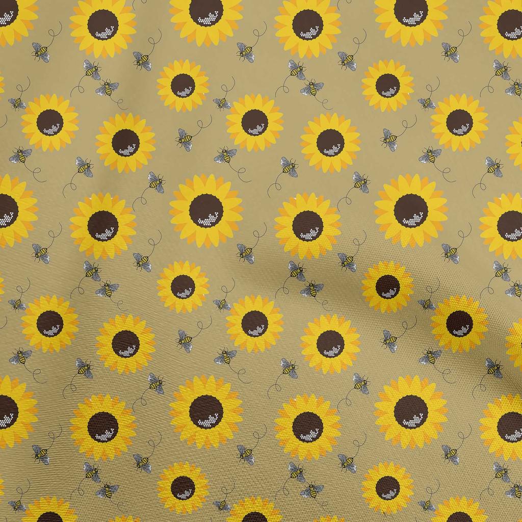 oneOone Cotton Flex Green Fabric Floral Sunflower With Honey Bees Sewing Material Print Fabric By The Yard 40 Inch