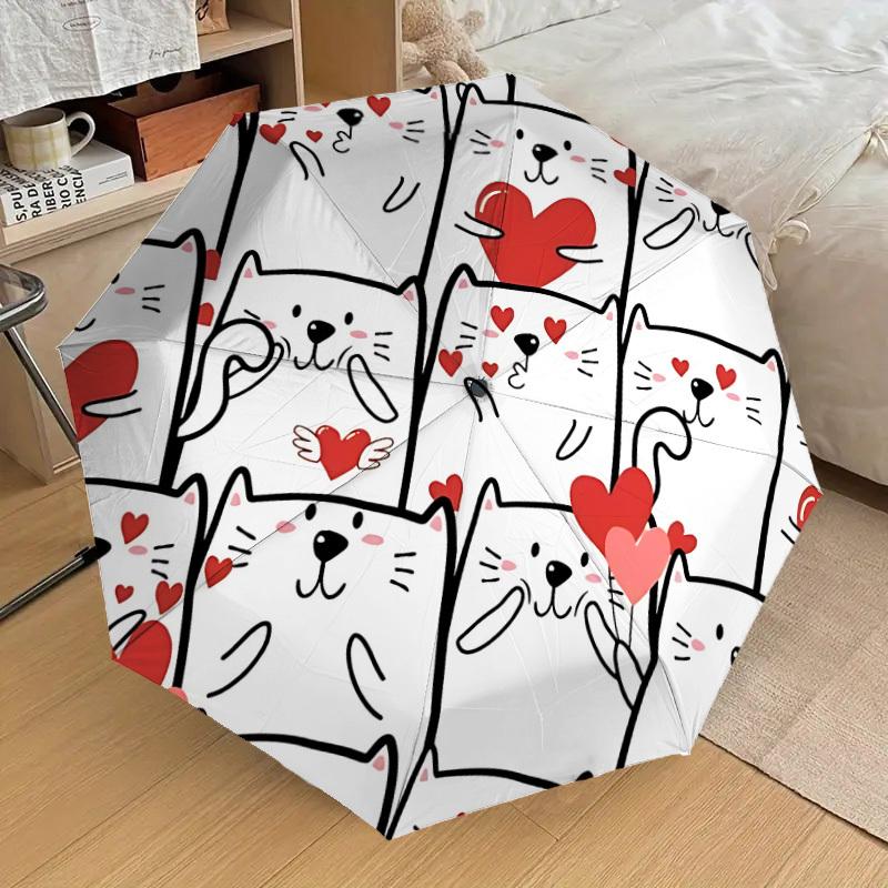 

1pc Cat Heart Love Print Automatic Folding Umbrella, 8 Ribs Iron Frame, Suitable for Outdoor Travel and Daily Use yy251120243