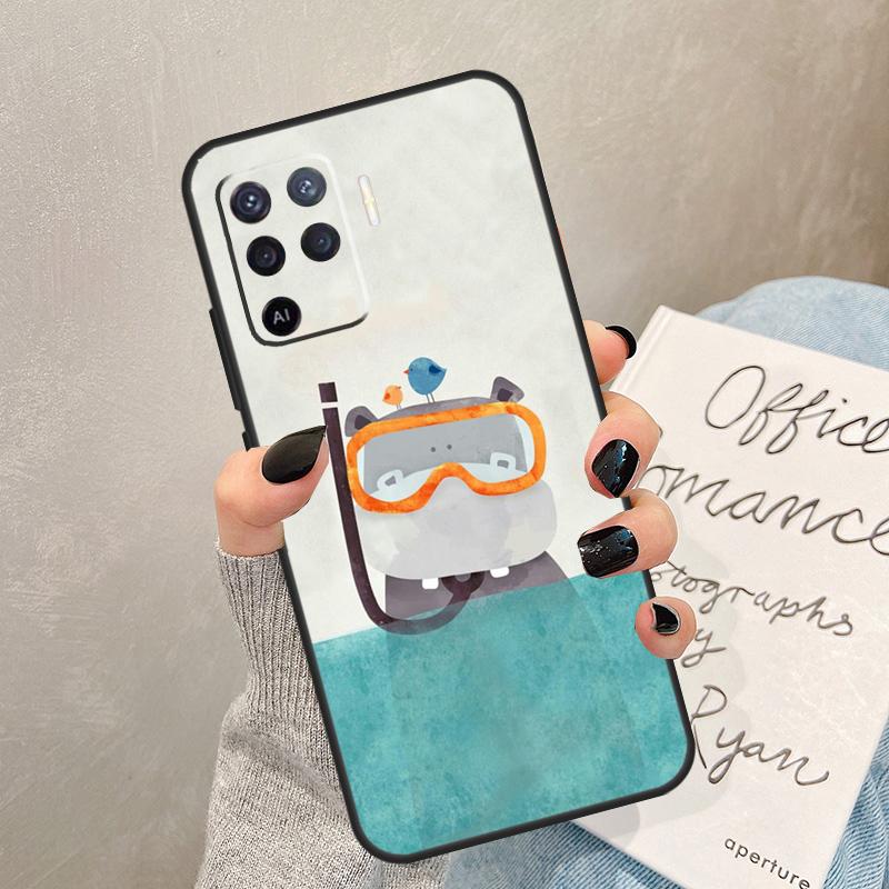 Cartoon Hippos Pattern Case For Oppo A40 A60 A80 A78 A38 A18 A98 A58 A96 A76 A16 A94 A74 A54 A15 A17 A57 A77 A5 Pro