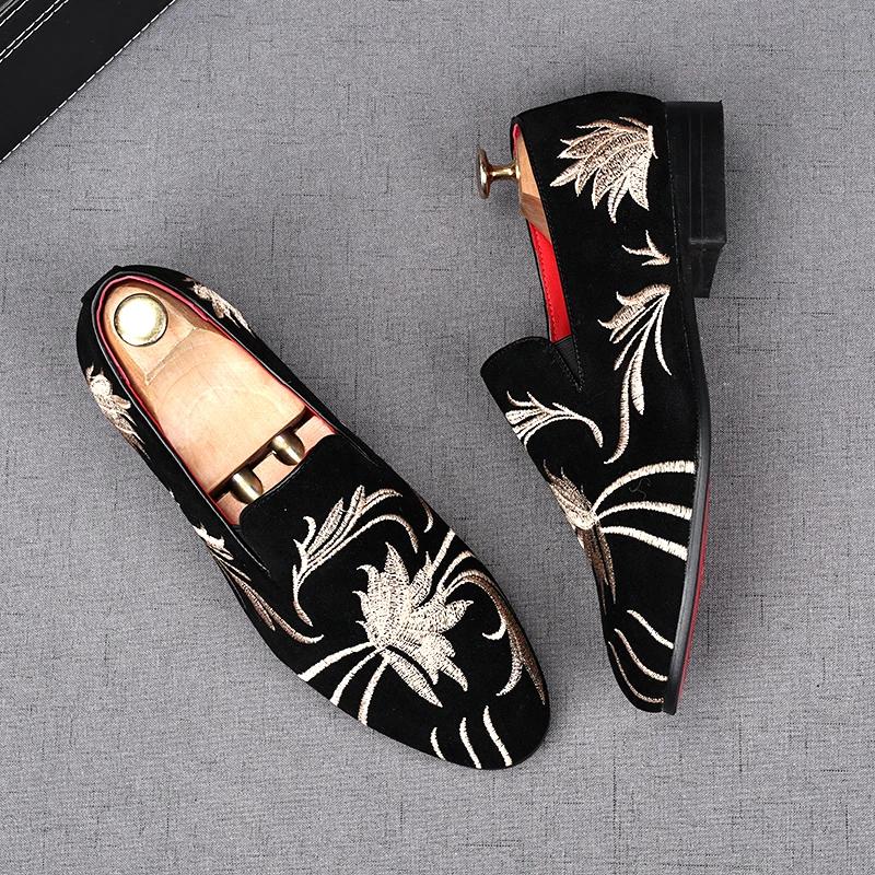 Fashion Men's Shoes Classic Embroidery Loafers High Quality Suede Leather Casual Shoes Moccasins Business Footwear Flats Loafers