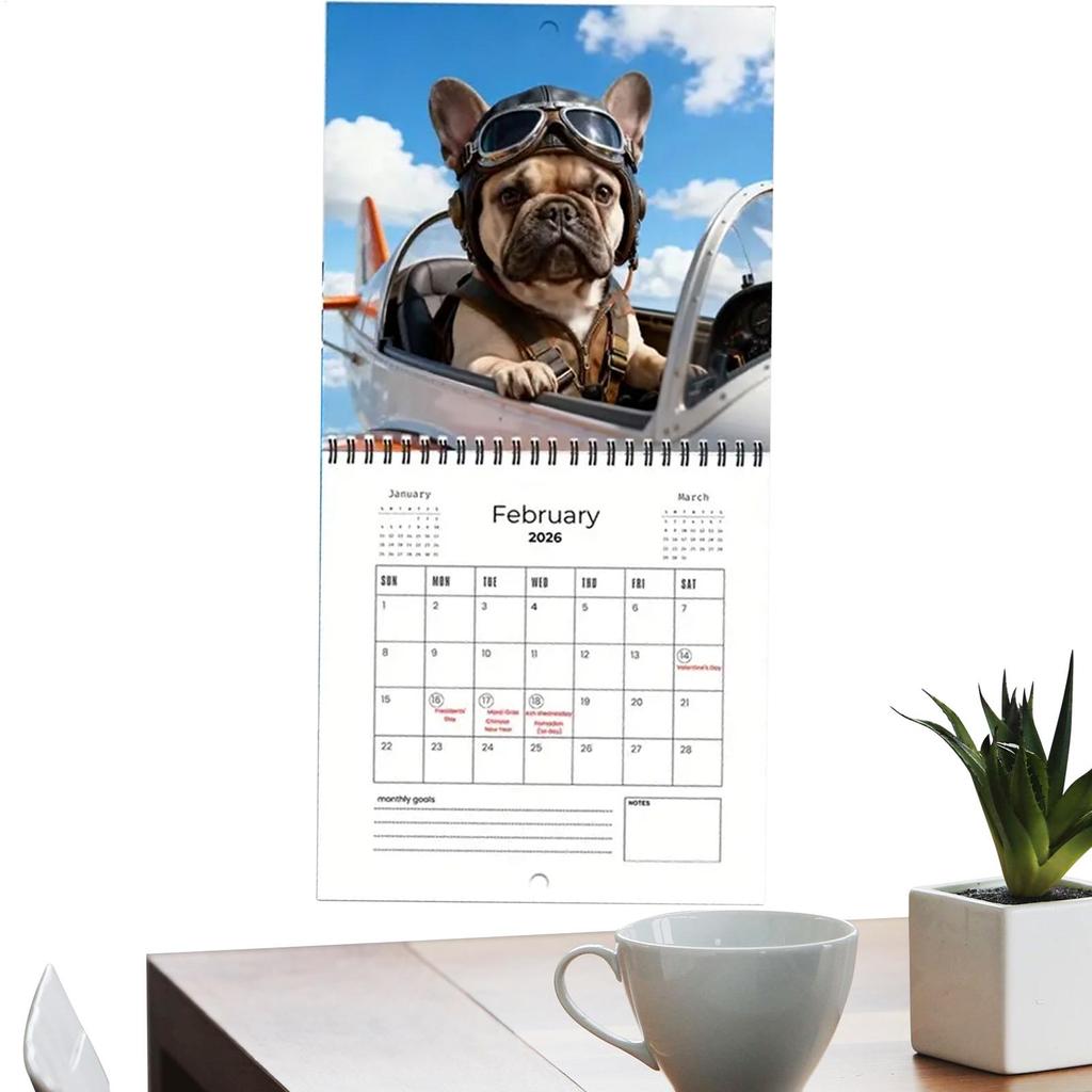 Wall Calendar 2026 with Holidays Weekly Daily French Bulldog 2026 Calendar Planner for Academic Appointment Home Office School