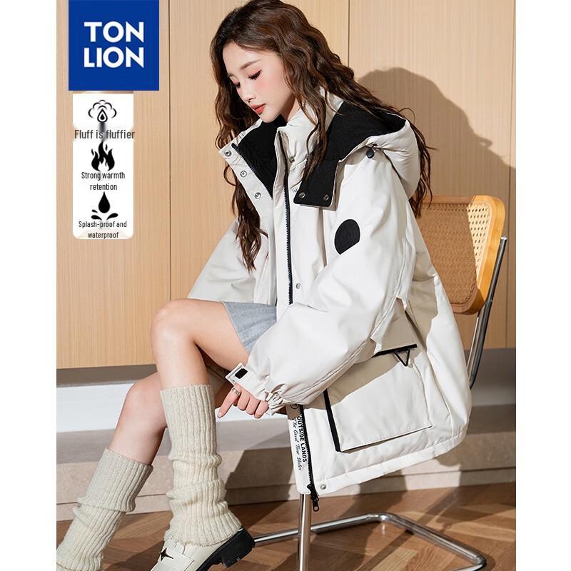 

TonLion Women s Hooded Color-Block Workwear Down Jacket S
