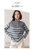 2026 Autumn Winter Women's Cashmere Half-High Collar Zipper Striped Knit Sweater