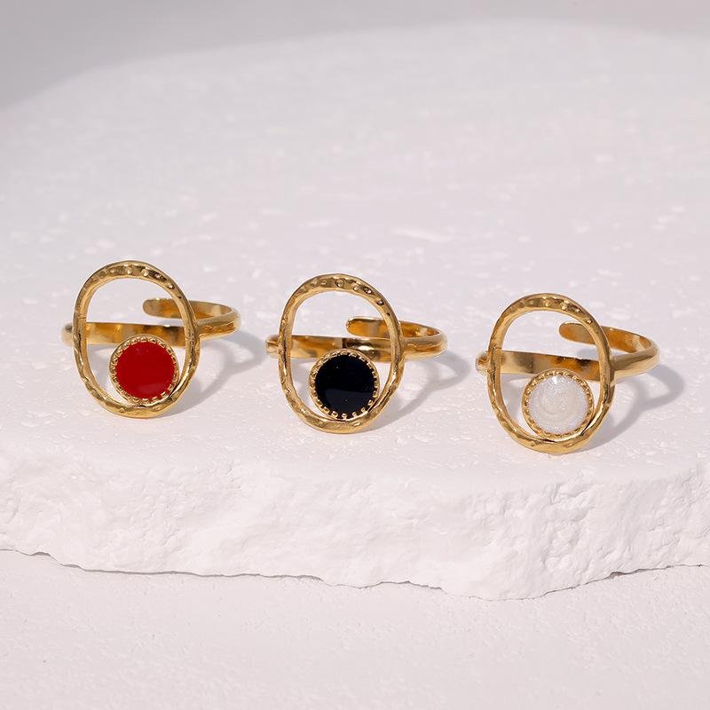 Stainless Steel Oval Drip Oil Opening Rings for Women Men French Style Vintage Hollow Adjustable Rings Banquet Jewelry Wholesale
