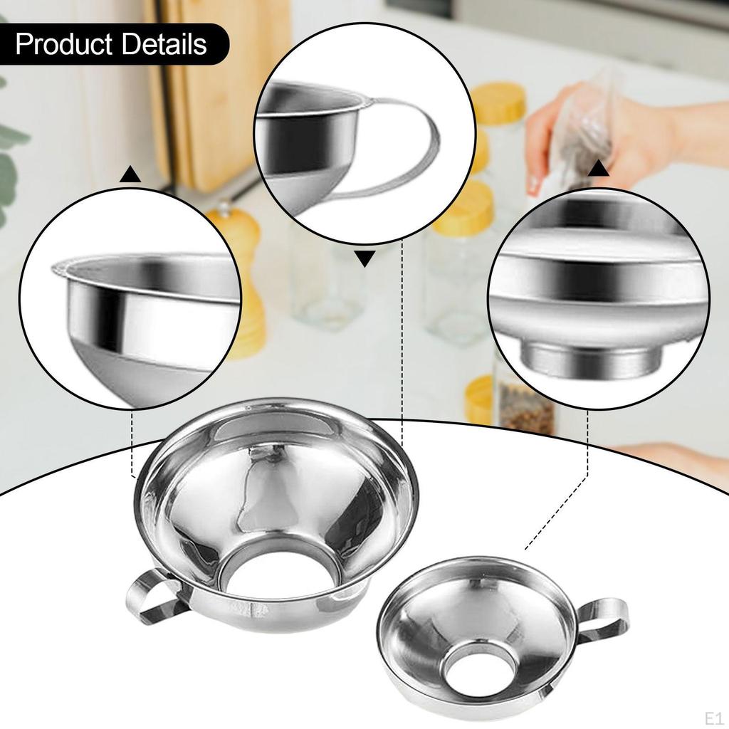 2 Pieces Canning Funnels Wide Mouth Kitchen Use Stainless Steel for Oil Powder