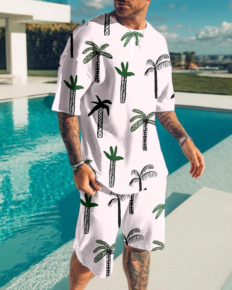 European and American summer new 3D digital print men's fashion casual set, T-shirt and shorts set