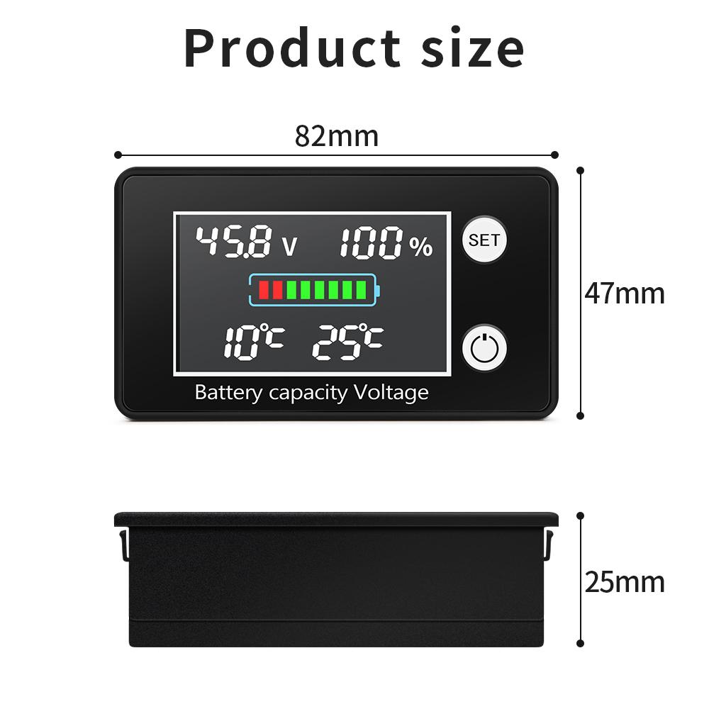 Lead-acid Lithium LiFe PO4 Voltage Gauge Battery Meter DC10V-100V Voltmeter Battery Capacity Indicator with Temperature Control