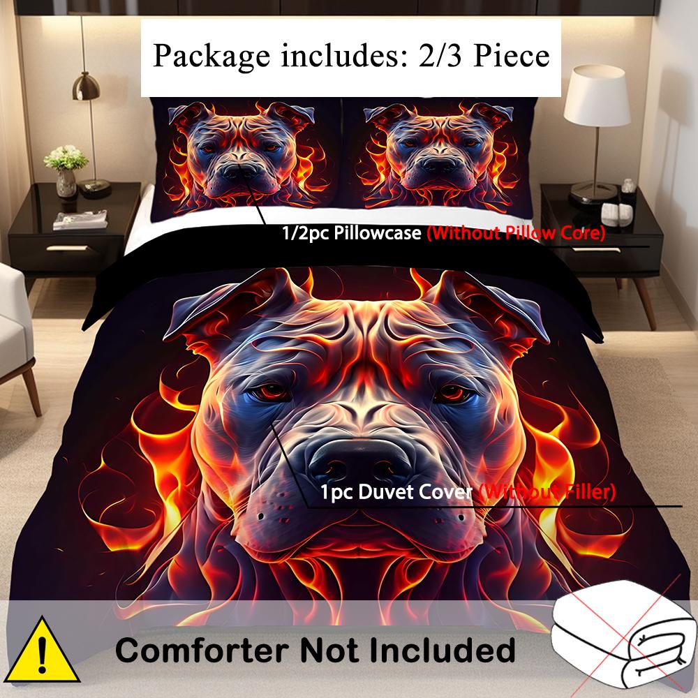 Fajny Pies Płomień Drukowany 3D Poszwa na Kołdrę Poszewka Miękki Poliester Dodatki Pościelowe Wystrój Domu Motyw Zwierzęcy Zestawy Poszewek na Kołdrę
