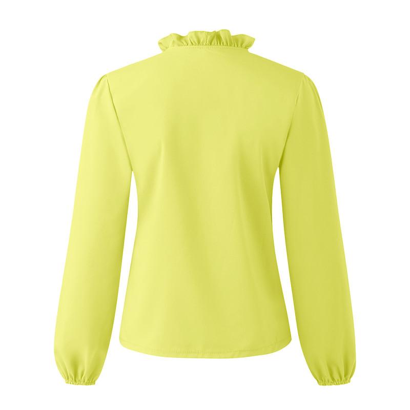 Tooxika New Large Size Women's Long Sleeve Tops V-neck Solid Color Ruffled Shirt