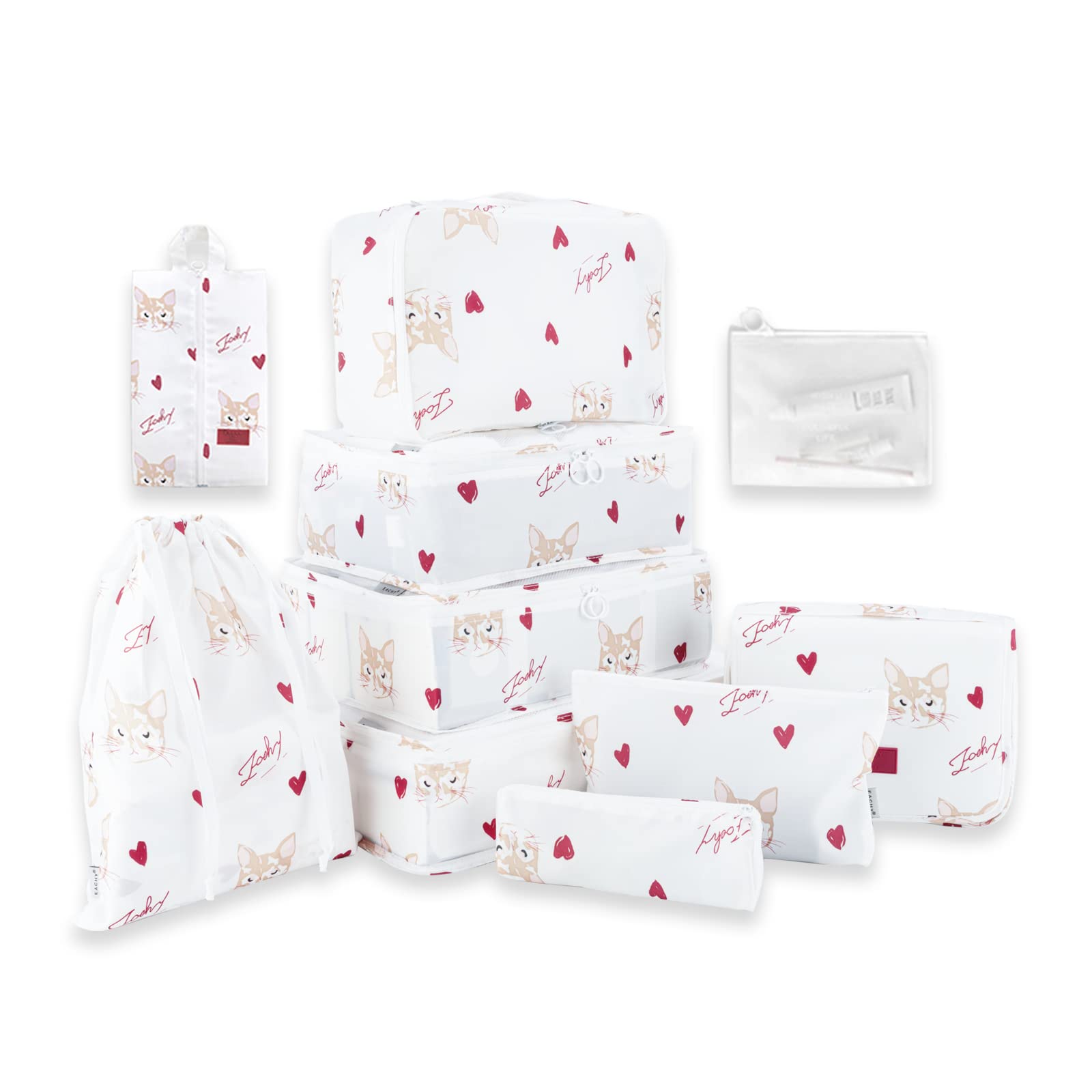 

NEOVIVA Travel Set with Cat Large Drawstring Clothes Storage Perfect for Business White Pouch, 10-Piece Design, Capacity, Waterproof, Bags,