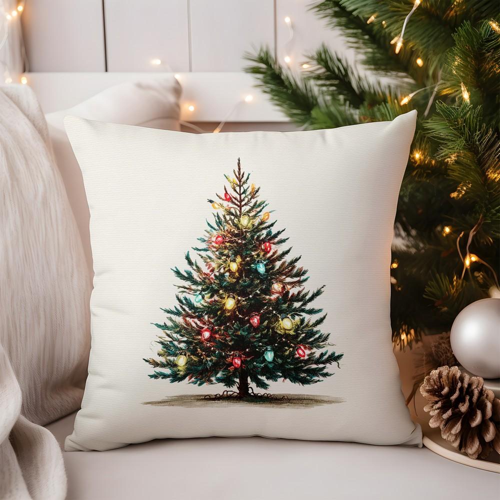 Home Decor Santa and Christmas Trees Printed Pillow Cover Pattern Cushion Cover Suitable for Sofa Bedroom Car Pillow Cover