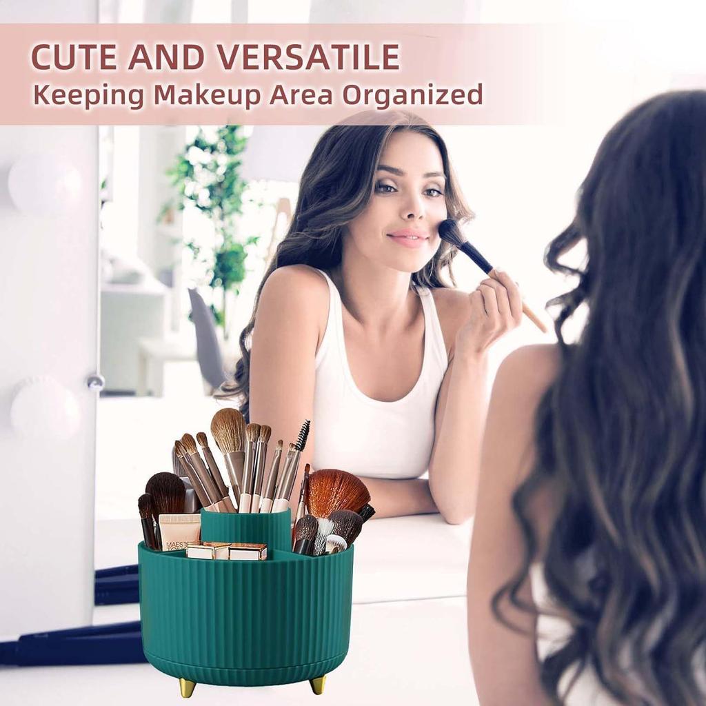 Makeup Brush Holder Organizer,360° Rotating Makeup Brush Organizer,5 Slot Make Up Brushes Cup for Cosmetics, Nail Polish