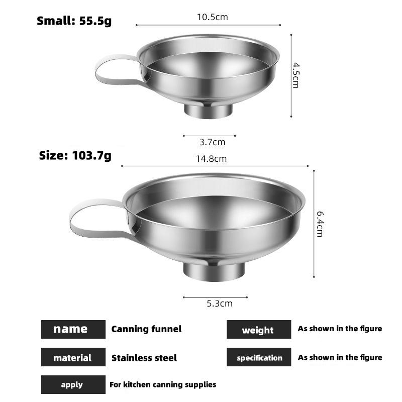 Funil de boca larga de aço inoxidável para conservas, copo, geleia, molho para salada, funil, filtro para jarra, óleo enlatado, vinho, água, especiarias