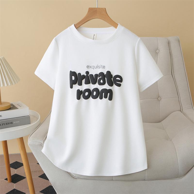 

Plus Size Women s Short Sleeve Cotton T-Shirt - Printed Letters, Fashionable Round Neck Summer Top, Casual Wear 2026 (Model T2605) 4XL білий
