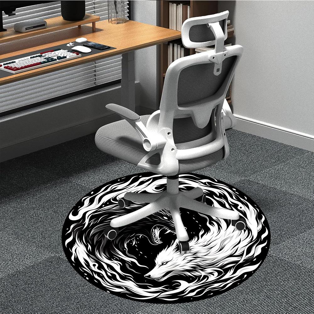 1pc Wolf Yin Yang Chair Carpet for Office, Round Non-Slip Durable Large Size Office Carpet, Suitable for Office, Beautiful Decoration