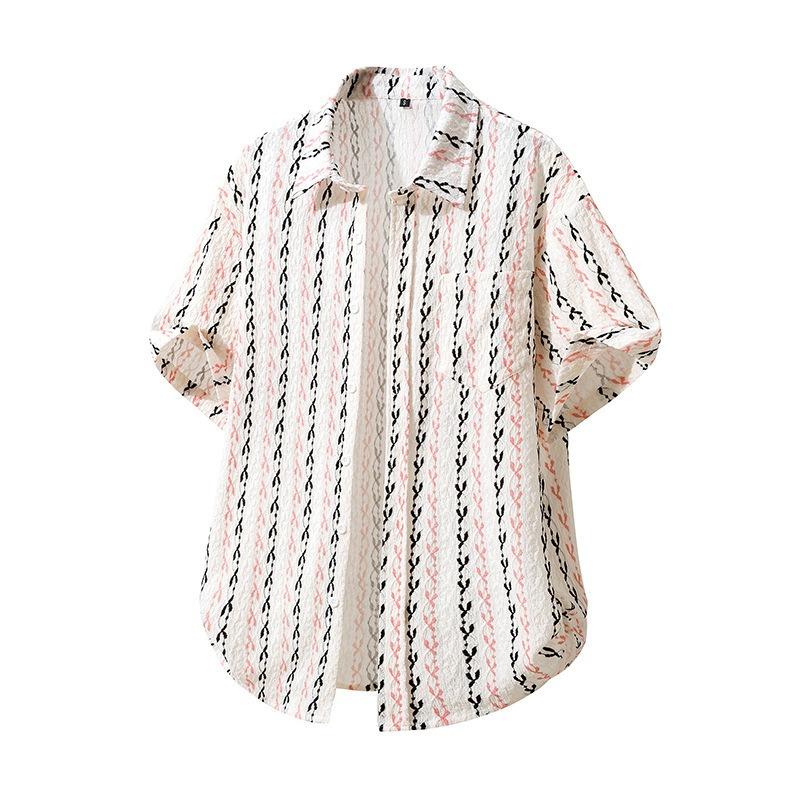 Летняя Новая Мужская Модная Пляжная Вязаная Полосатая Рубашка с Коротким Рукавом S чёрный