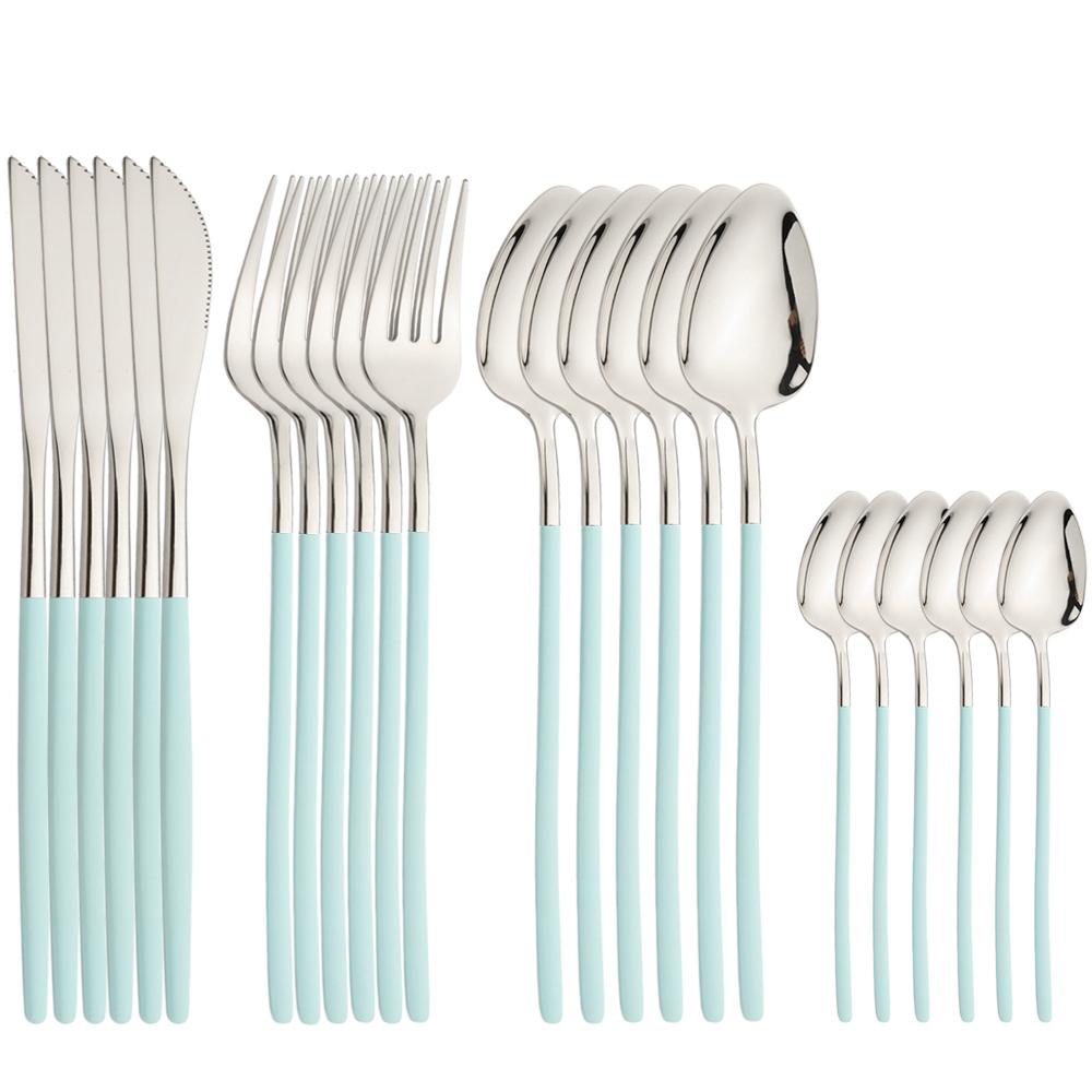 24Pcs Tableware Sets 18/10 Stainless Steel Cutlery Set Knife Fork Spoon Dinnerware Set Home Silverware Western Flatware Set
