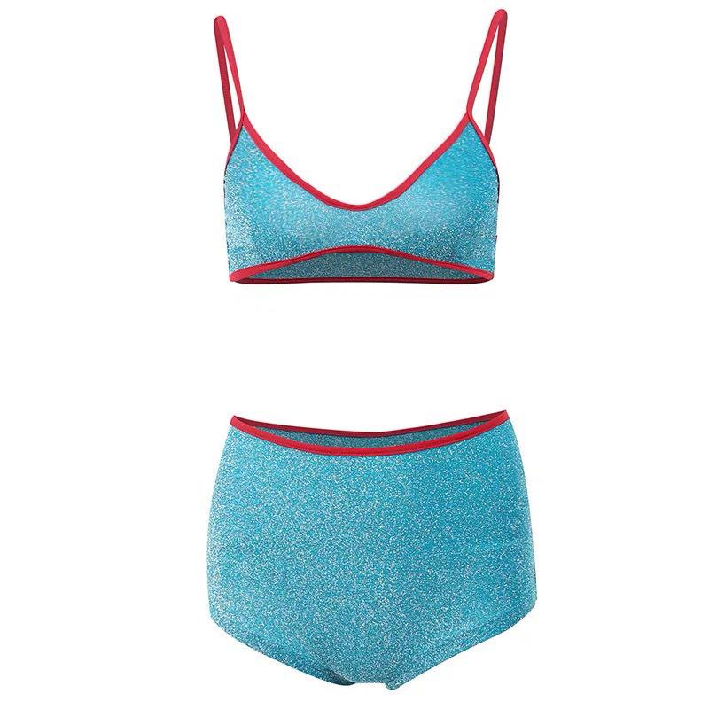 

Женский раздельный купальник с высокой талией - Корейский стиль, Сексуальный, Весенний, Свежий XL синий