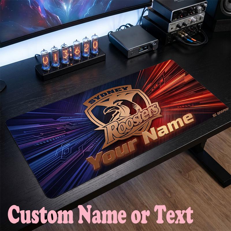 Sydney Roosters Customized Name Text Mouse Pad, Large Desk Mouse Mat Personalized Home Office Present