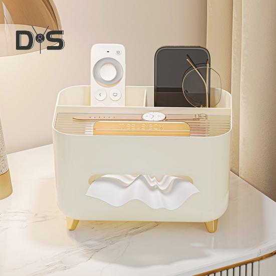 Multifunctional Tissue Box Cover Holder with Storage Compartments Large Capacity Rectangular Napkin Tissue Organizer