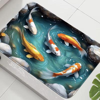 1PC Koi Print Pattern Bathroom Anti Slip Floor Mat Shower Room Small Carpet Home Decoration Mat Door Mat Foot Mat