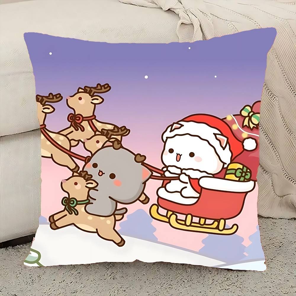 

Cute Peach Mochi Cat Pillow Case Elegant Couple Home Living Room Bedroom Decorative Rectangle Pillowcase Sofa Cushion Cover 16x16Inch