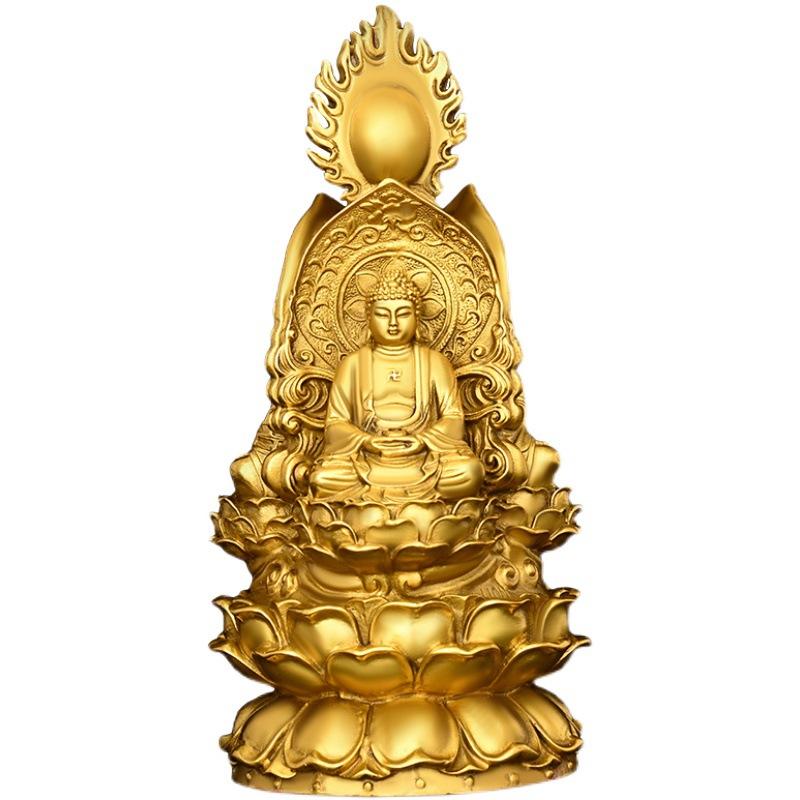 Solid Brass Backlit Three-Faced for Home Living Room Shop Statue Shakyamuni Buddha Ksitigarbha Bodhisattva