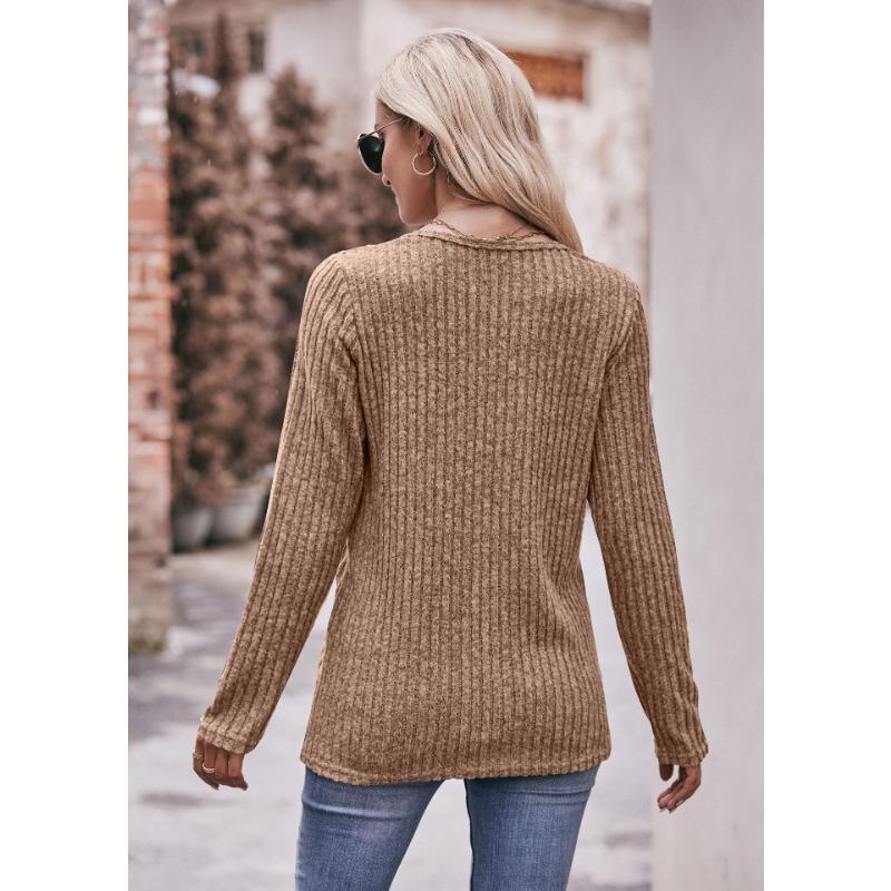 Women's Fashion Casual Spring Fall Solid Color Print Long Sleeve O-Neck Blouses & Shirts