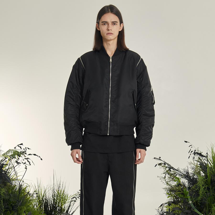 Openyard(Oy) Back Pocket Double Zipper Bomber Jacket - Black