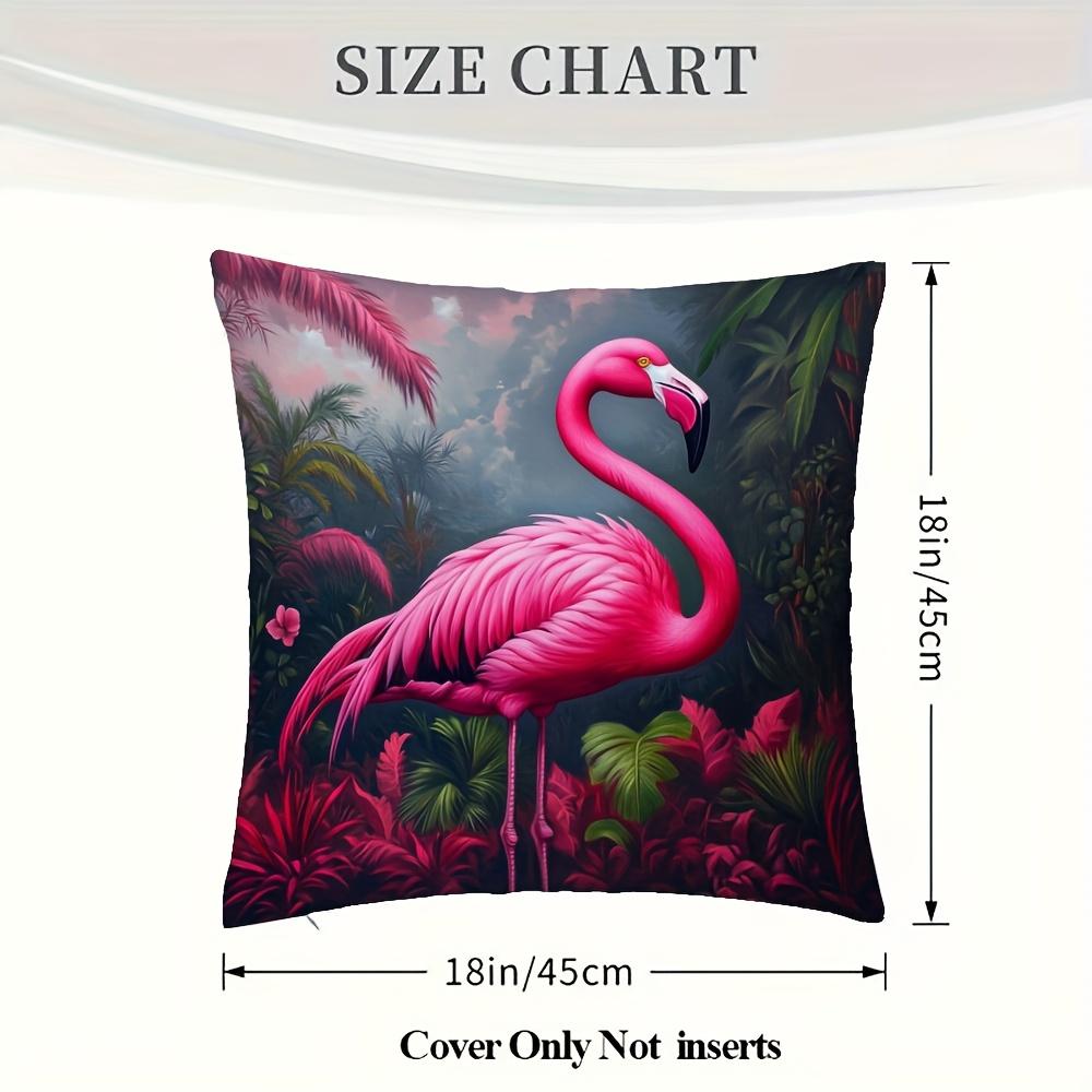 1 Stück Heißrosa Flamingo Tropische Blätter Kissenbezug - 18x18 Zoll Weiches Plüsch Dekoratives Cover, Einseitiger Druck, Reißverschluss,