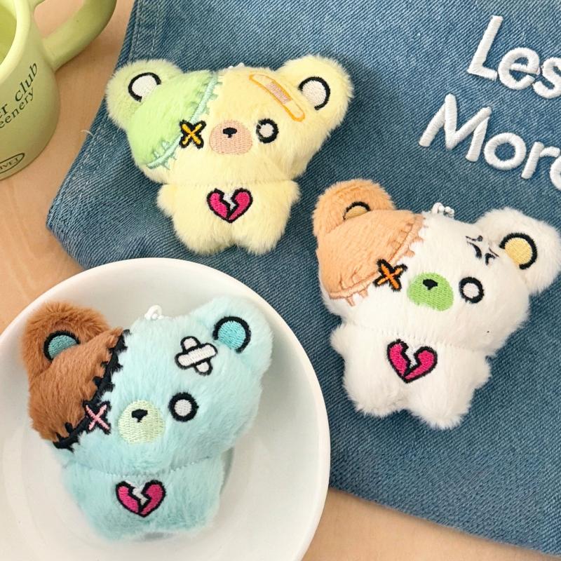 1Pc Mini Cartoon Plush Bear Doll Toy Keychain Sweet Cute Bag Pendant Charms Car Keyring Accessories For Girl Couples Kawaii Gift