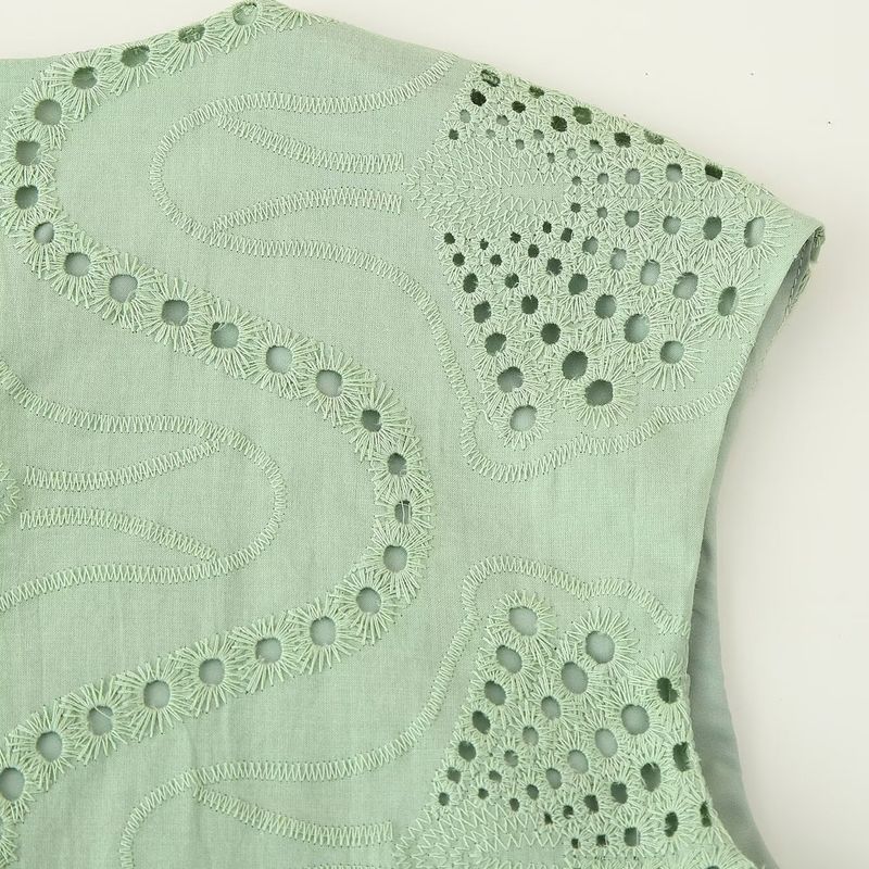 Kaslead New Women clothes Western Style Fashion Simple Embroidered Vest Split Skirt Set