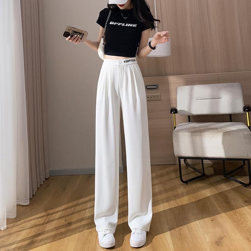Spring and Summer Women's New High-end Wide Leg Pants Embroidered High Waisted Hanging Casual Straight Leg Pants