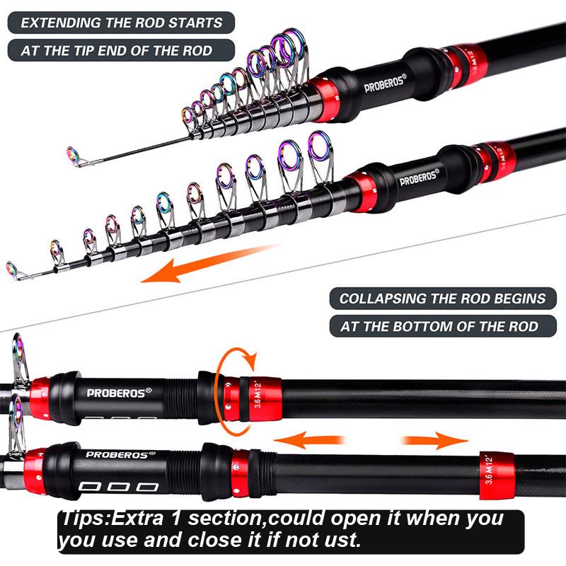 New Fishing Set Telescopic Fishing Rod Combination 1.8-3.6M Carbon Travel Rod with Rotating Reel Line Bait Hook Fishing Bag Suitable for Summer Pesca