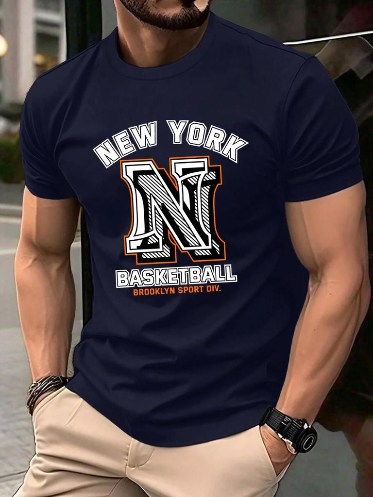 New York Brooklyn Basketball Print T Shirt Men Summer AllMatch Streetwear Trendy ONeck Clothes Cotton Oversized Man TShirts