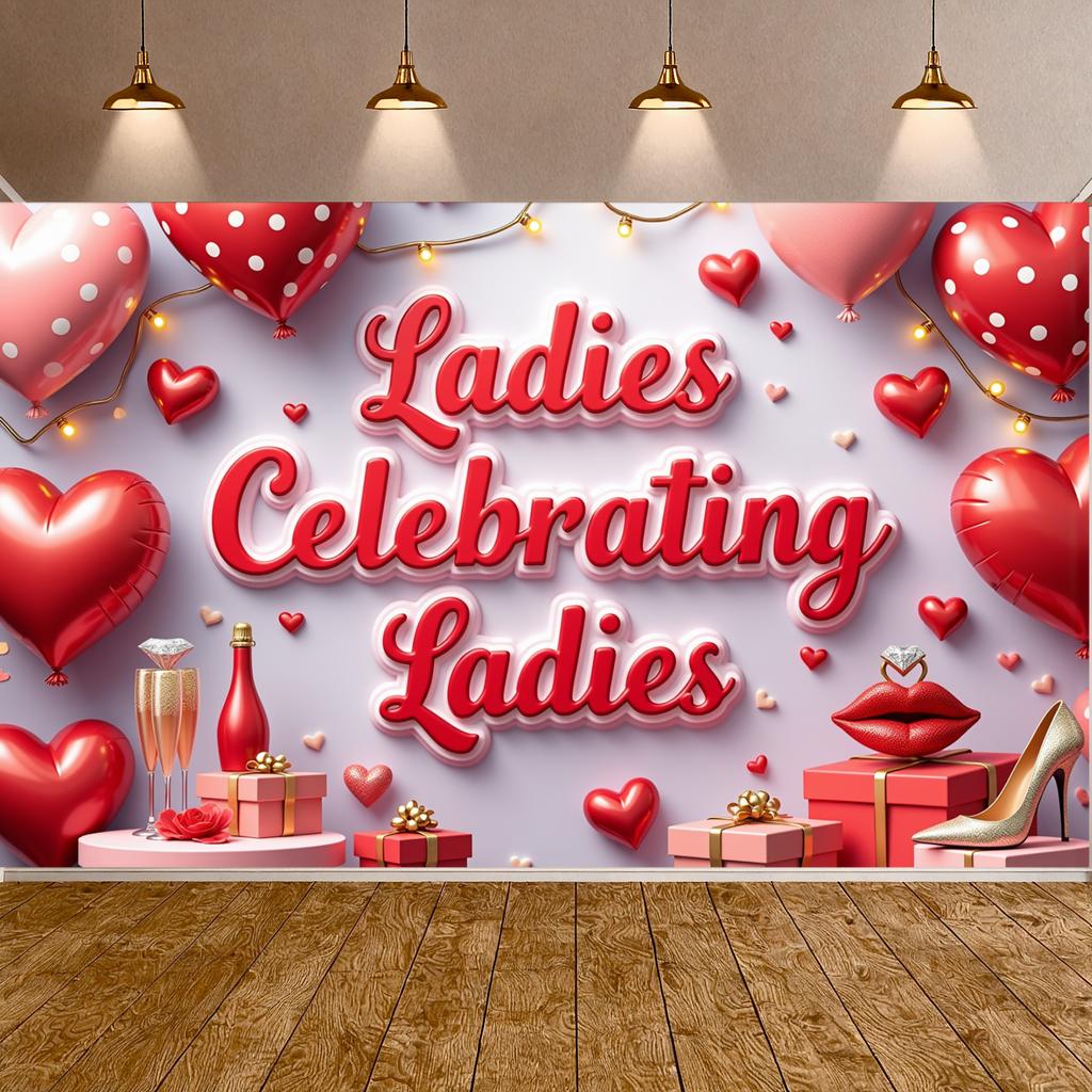 Women Celebration Backdrop Glittery Design Female Party Background Girls Party Display Gift Box Women Gathering Backdrop