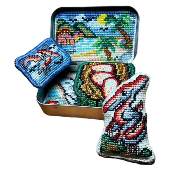 Tin Box Embroidery Kit Horror Themed Cross Stitch Kit Vintage Sewing Kit Halloween Embroidery Craft Set Gift for Embroidery Enthusiast