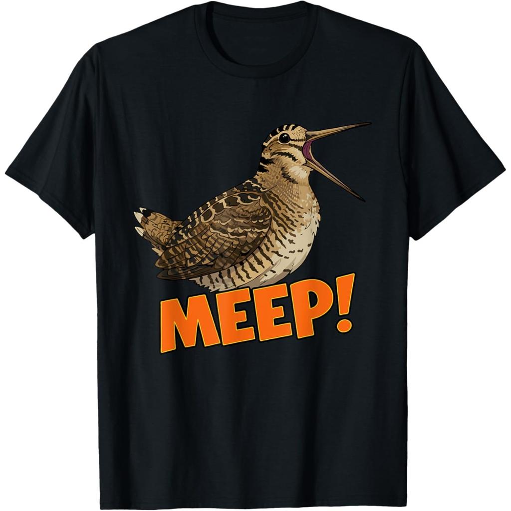 Womens Retro Woodcock MEEP Graphic Tee Sunset Bird Art Printed Short Sleeve Casual Summer Daily Wear Top Clothing