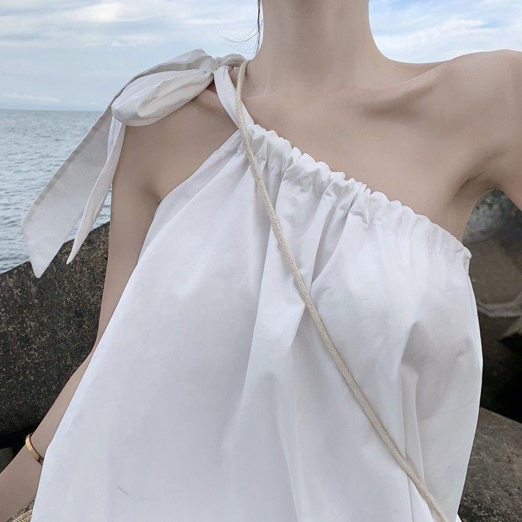 Women's Summer 2026 Irregular One-Shoulder Spaghetti Strap Resort Dress