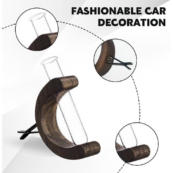 Little Glass Flower Vase Air Vent Clip, Car Flower Vent Clip, Cars Vase Vent Clip Plant Holder, Universal Auto Interior Wooden Ornament Decoration