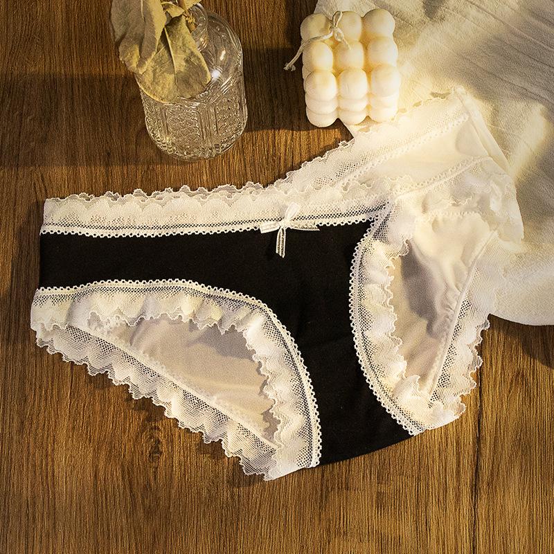 

Нижнее белье женское цветное японское нижнее белье сексуальные трусики с кружевом сзади милые трусики из чистого хлопка с низкой талией дышащие сетчатые трусики L чёрный