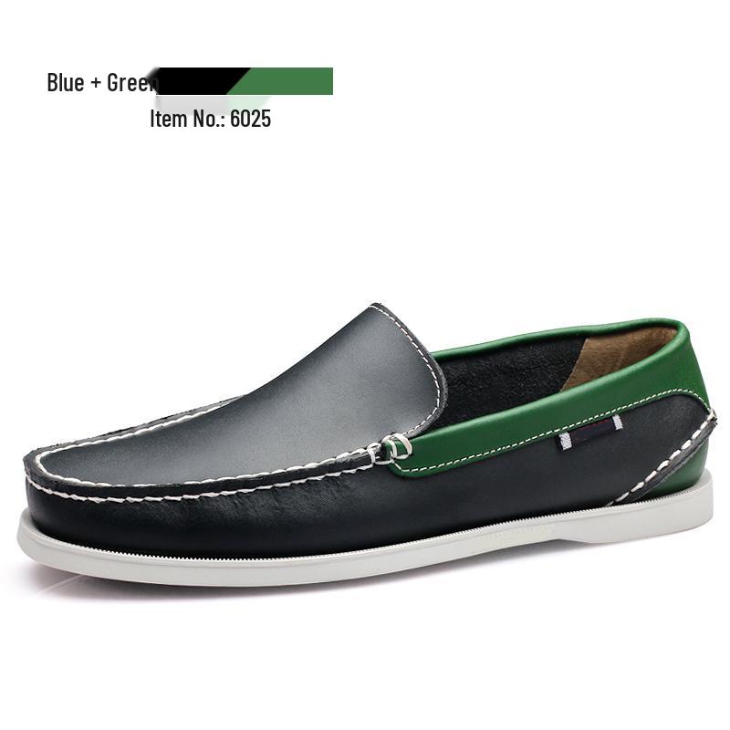 Plus Size Men's Casual Lace-Up Genuine Leather Boat Shoes with Rubber Sole for Driving