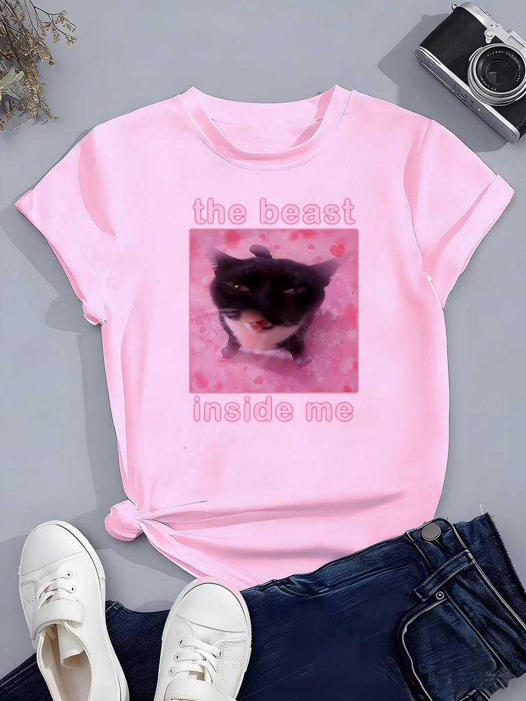 The Beast Inside Me Cat Meme Print T Shirts Cartoon Kids Children's T-shirt Boys Girls Summer Spring Casual Top Tee