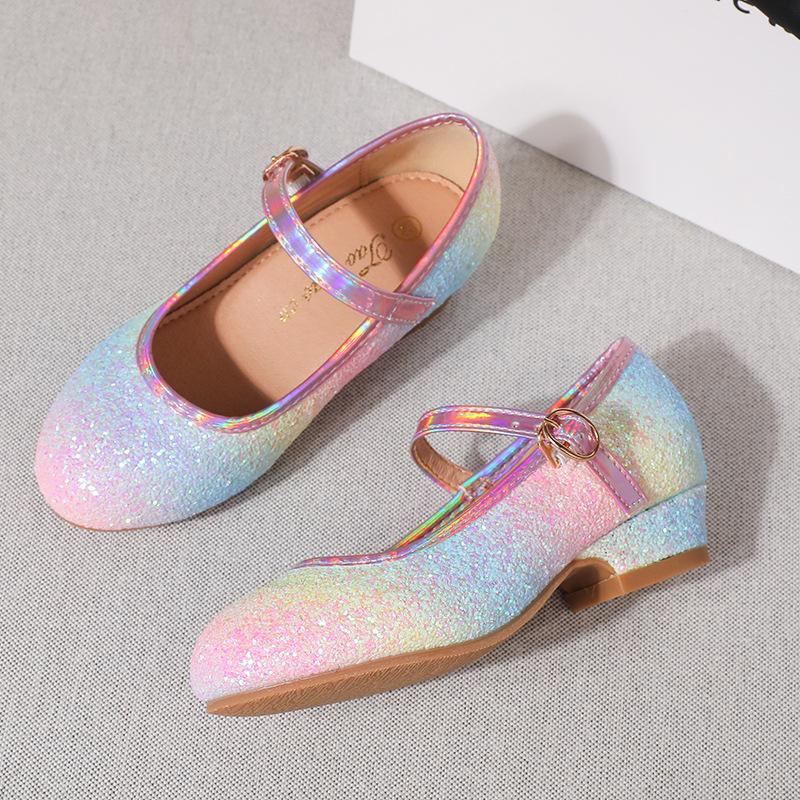 

Fashion Girls Sandals Rhinestone Butterfly Latin Dance Kids Shoes Children High Heel Princess Shoes Glitter Leather Party Dress Wedding 26(Insole16.8cm)